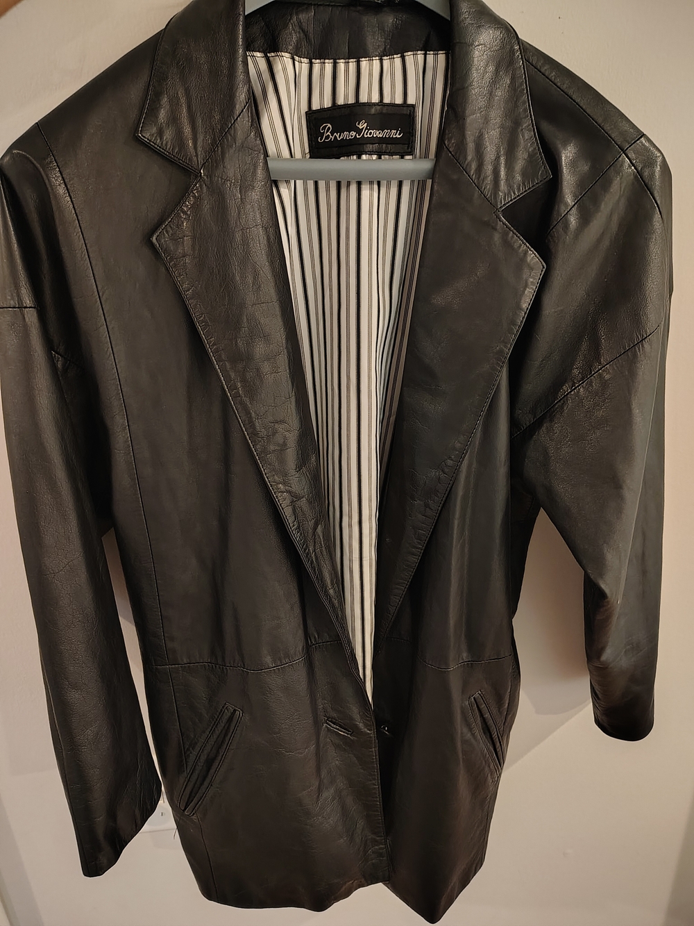 Bruno Giovanni Vintage Black Leather One-Button Jacket Notched Lapel Size M